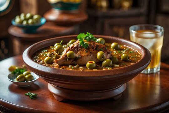 Tajine Zitoun - Algerian Food That Showcases Olives Like Never Before: A Savory Stew of Chicken or Meat, Green Olives, and Carrots Infused with North African Spices and Rich Tradition.