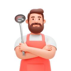 3D Cartoon Chef with Ladle and Crossed Arms