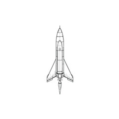 Artistic Top View Drawing of a Rocket with Visible Flame on White Background