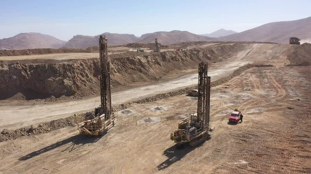 Aerial Operations in Open-Pit Mine &ndash; Drill Rigs and Preparation for Blasting in Northern Chile

