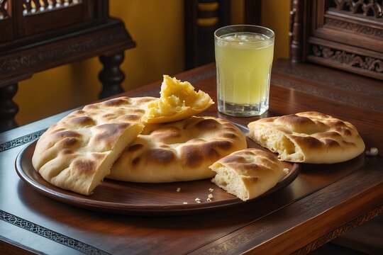 Batbout - Algerian Food: Enjoy This Versatile Algerian Flatbread That Combines a Light Texture with Authentic Taste, Ideal for Pairing with Savory or Sweet Fillings Anytime