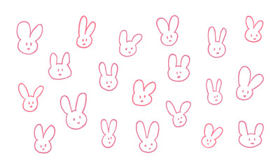 Rough cute rabbits doodle on white background. Hand drawn illustration vector.	