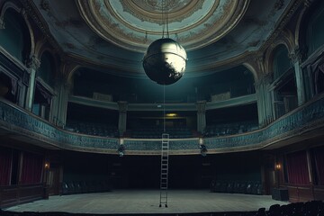 Obraz premium Vintage Theatre Interior with Suspended Disco Ball and Ladder