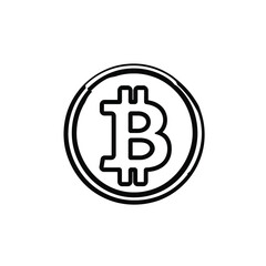 Obraz premium Bitcoin Symbol Outline in Black Circle Isolated on White Background Cryptocurrency Art