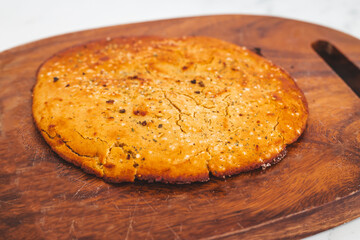 homemade socca chickpea flatbread inspired by southern french recipe, rustic cooking