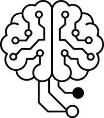 AI brain circuit Vector Line art illustration Negative Space Brain Chip in Silhouette Style