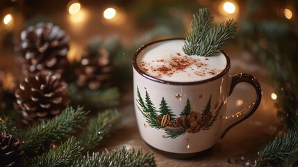 Festive Eggnog Still Life, A Cozy Christmas Moment with Warm Beverage