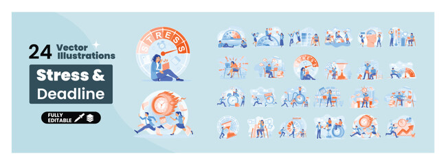 A bundle of people experiencing stress and deadlines. Mega set.