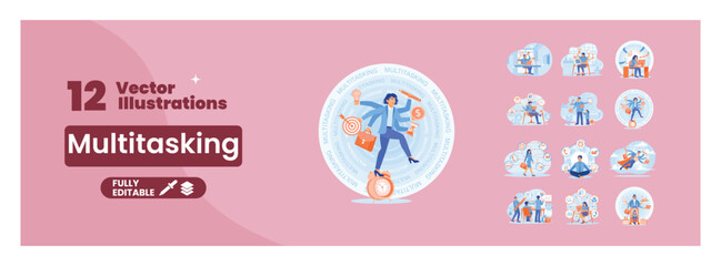 Fototapeta premium Multitasking theme illustration collection. Mega set.