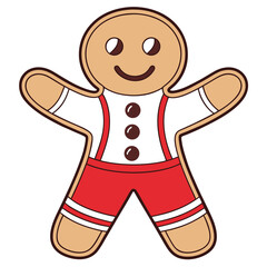 Obraz premium Adorable vector illustration of a smiling gingerbread man in festive red and white apparel