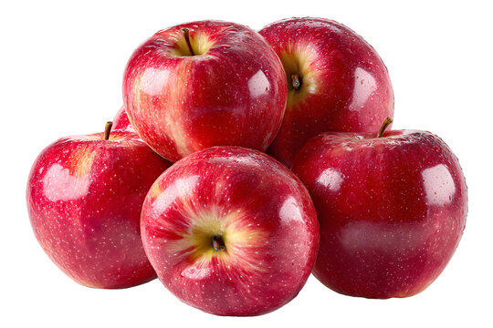 A vibrant stack of five red apples on a stark transparent background enhances details