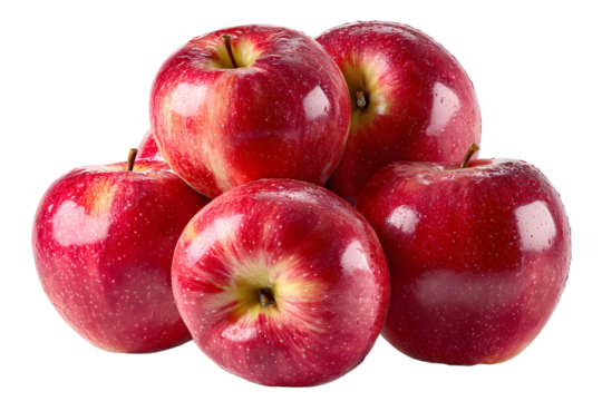 A vibrant stack of five red apples on a stark transparent background enhances details