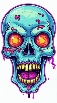 a colorful cartoon zombie skull.