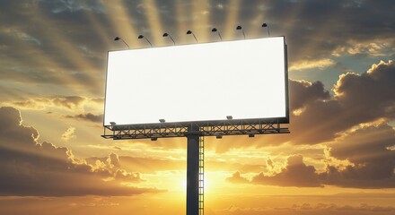 Giant Billboard Mockup Against Dramatic Sunset Sky in Anime Style