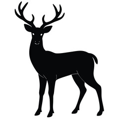 Obraz premium Elegant black silhouette illustration of a reindeer standing gracefully on a white background