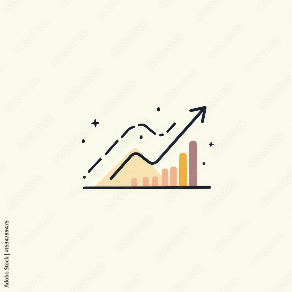 Poster colorful trend line chart with rising arrow and data visualization elements