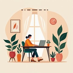 Fototapeta premium Cozy Workspace with Indoor Plants and Natural Light
