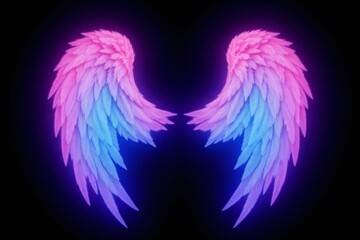 pair of pink and blue wings on a black background