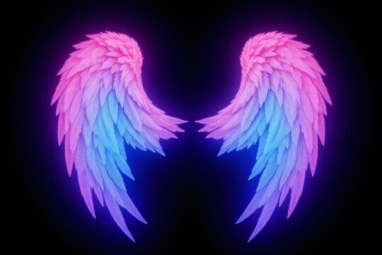 pair of pink and blue wings on a black background