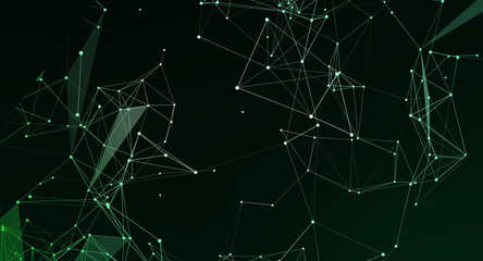 Abstract Network Connection with Green Lines and Dots on Dark Background