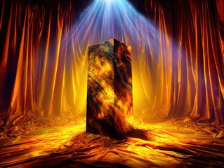 Mystical light show illuminating abstract monolith studio setting digital art dramatic atmosphere
