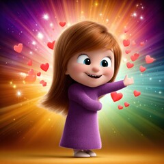 Cheerful character embracing love colorful background digital art whimsical playful vibe