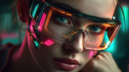 Futuristic technology exploration urban setting portrait image neon environment close-up view innovation concept