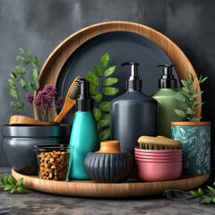 Natural beauty care products display home still life minimalist close-up eco-friendly concept