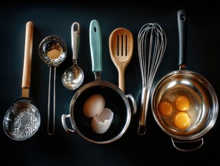 Cooking eggs culinary action kitchen food preparation indoor top-down view culinary techniques