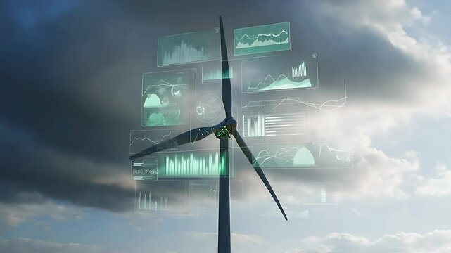Smart Wind Turbine Energy Monitoring System, Data Analytics, Renewable Energy - Powered by Adobe