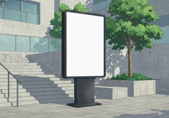 Empty Digital Kiosk Mockup with Modern Anime Background