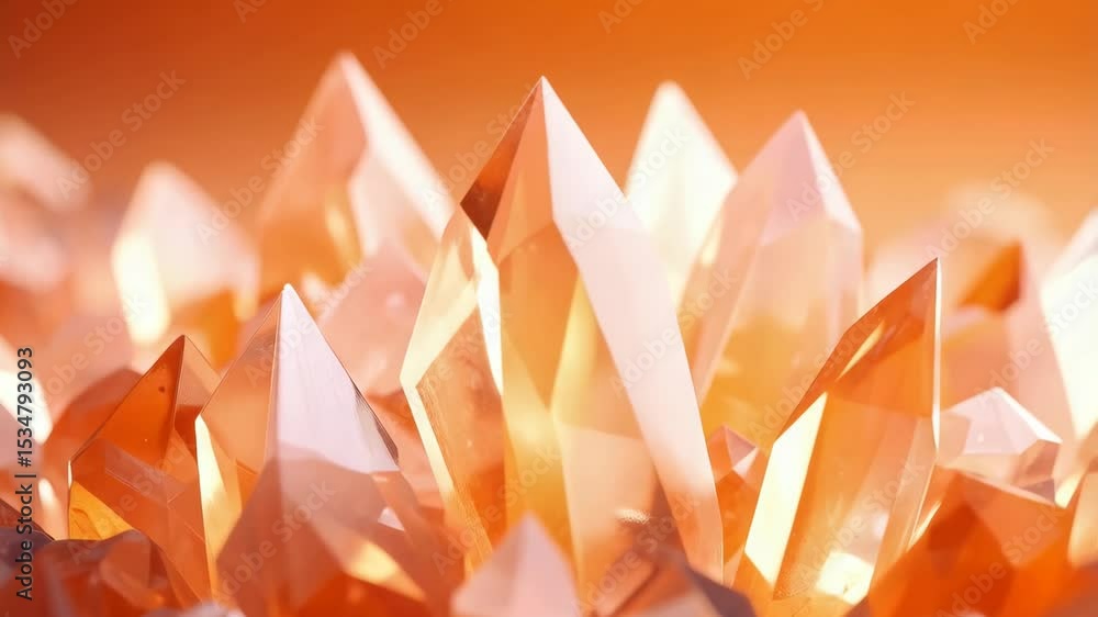 Poster abstract close up of shiny crystal formations in warm orange and peach hues, sharp edges, and soft l