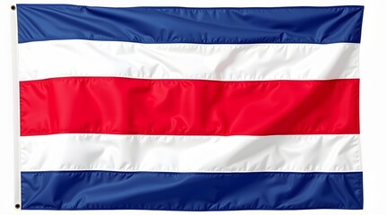 Naklejka premium Photorealistic Costa Rican flag without emblem, featuring five horizontal stripes: blue, white, red (center), white, and blue. Isolated on white background with detailed textile texture.