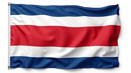 Photorealistic Costa Rican flag without emblem, featuring five horizontal stripes: blue, white, red (center), white, and blue. Isolated on white background with detailed textile texture.