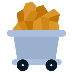 Mining Cart Flat Icon, Mining Icon Concept in Flat design style vector illustration