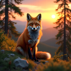 Naklejka premium Red fox in the jungle 