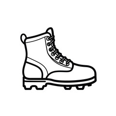 Black and White Line Art Illustration of a Boot with Laces and Sturdy Sole