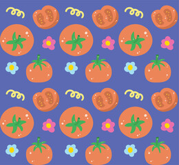 Cute Tomato Pattern Background  Red Vegetable Seamless Design