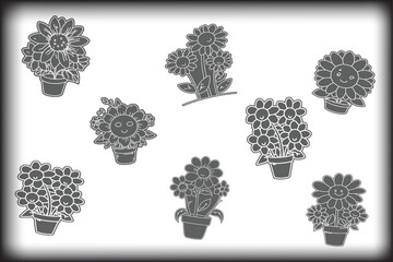 Sunflowers outline and line art floral bundle pattern for vintage botanical prints, decor, stationery, textile and elegant background uses
