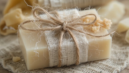Handmade Jute Wrapped Beige Soap Bar Rustic Packaging