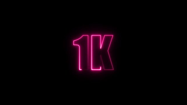 Glowing neon 1k text animation on black background. 1k Followers, 1k views, 1k subscribers .Neon line isolated on black background, 1K followers. animation in Easy to put into any video. - Powered by Adobe