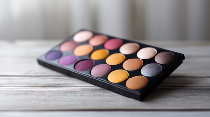 Professional eyeshadow palette with pastel and metallic makeup shades