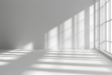 Minimalistic Light with Blurred Folia, Light and Shadow in Minimal Space Background, Gray window shadow and light blur abstract on white wall