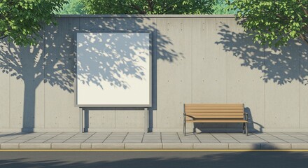 Blank Outdoor Advertising Display on Concrete Wall in Anime Park