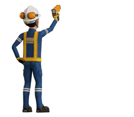 Industrial worker is measuring the temperature with the pyrometer
