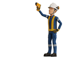 Industrial worker is measuring the temperature with the pyrometer