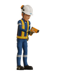 Industrial worker is measuring the temperature with the pyrometer