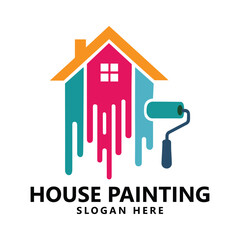 House painting service, decor and repair multicolor icon. Vector logo, label, emblem design. Concept for home decoration, building, house construction and staining