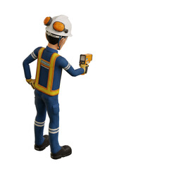Industrial worker is measuring the temperature with the pyrometer