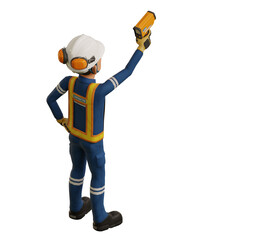 Industrial worker is measuring the temperature with the pyrometer